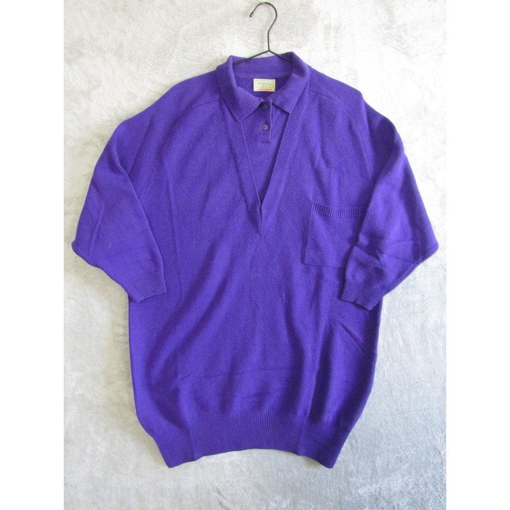 Benetton Purple 100% Pure Lambswool Polo Sweater V-Neck‎ Pocket Made in Italy